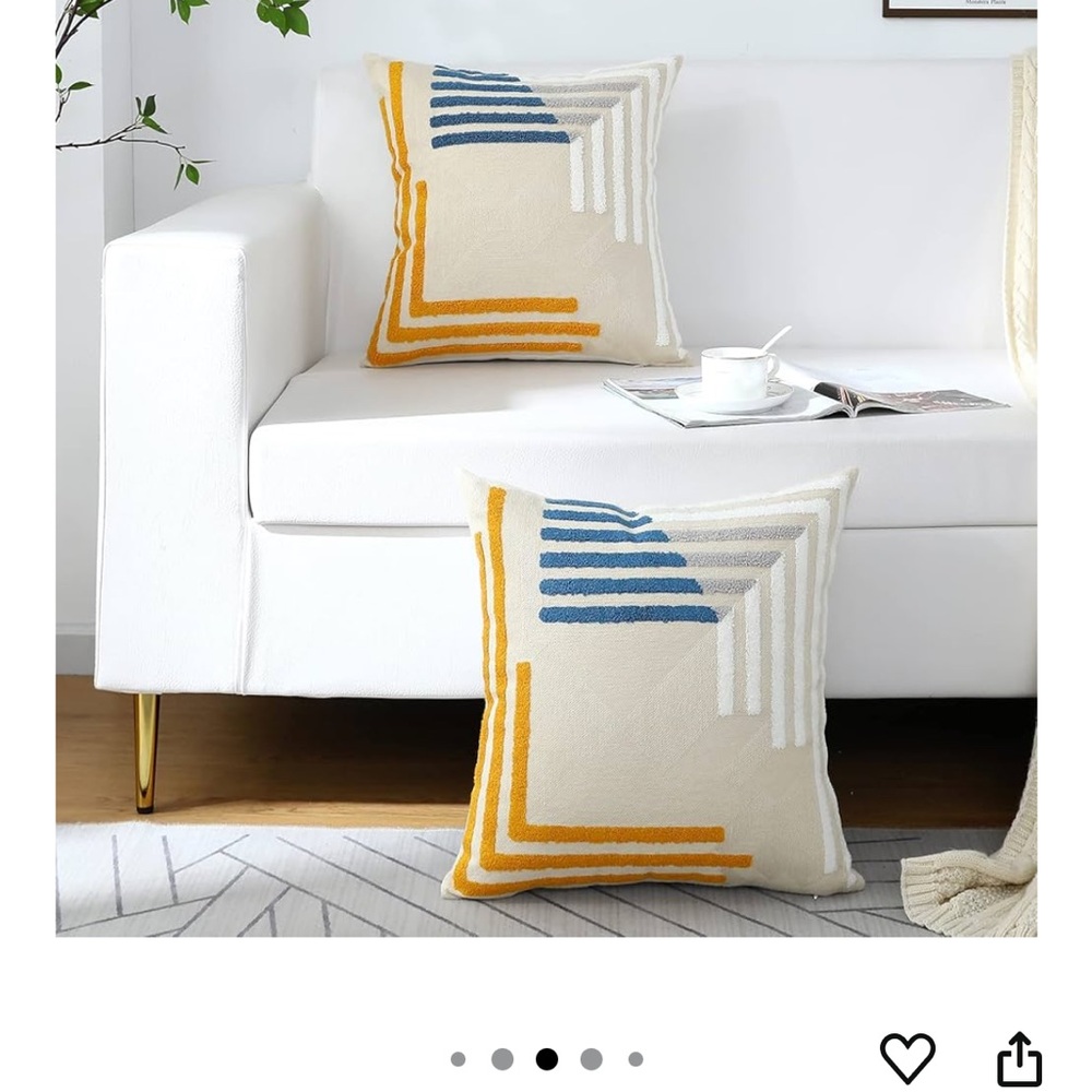 MCM Geometric Pattern Throw Pillow Covers - Blue, Orange, Cream